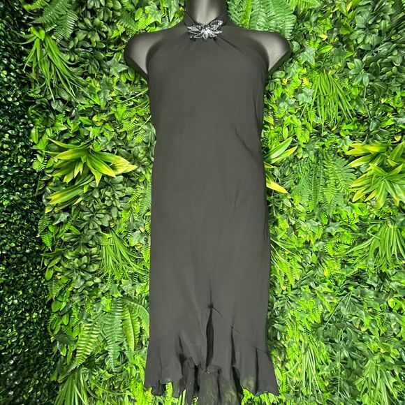 VTG Women Dress‎ 3XL Black Tie Neckline Ruffle Hem Sequins Accent Celavie 1002 - Picture 8 of 11